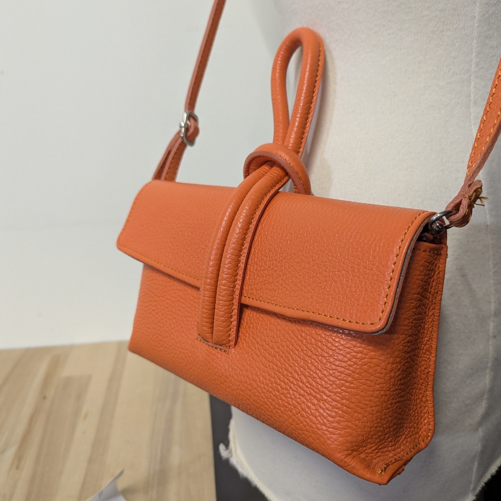 Italian Leather Vibrant Orange Small Crossbody Bag Convertible Maximalist - Picture 7 of 11